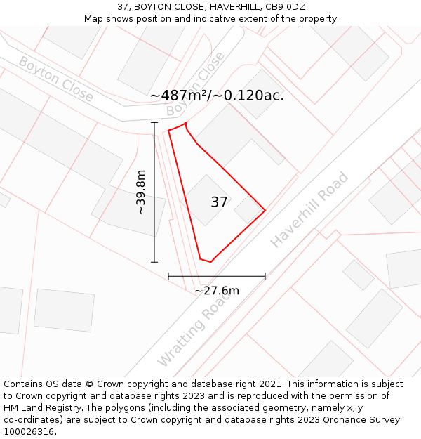 37, BOYTON CLOSE, HAVERHILL, CB9 0DZ: Plot and title map