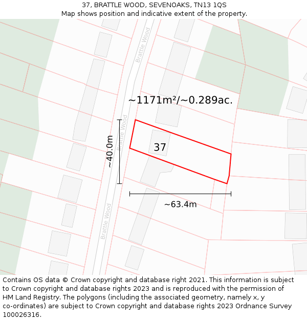 37, BRATTLE WOOD, SEVENOAKS, TN13 1QS: Plot and title map