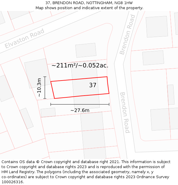 37, BRENDON ROAD, NOTTINGHAM, NG8 1HW: Plot and title map