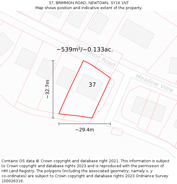 37, BRIMMON ROAD, NEWTOWN, SY16 1NT: Plot and title map