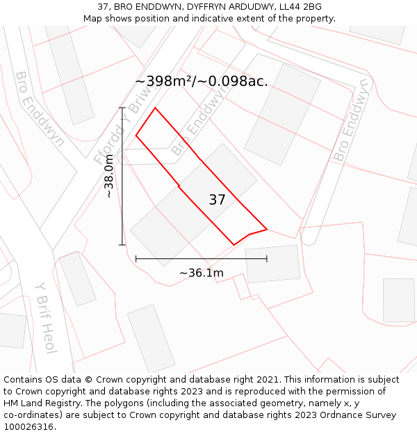 37, BRO ENDDWYN, DYFFRYN ARDUDWY, LL44 2BG: Plot and title map