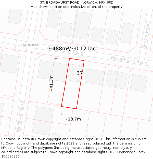 37, BROADHURST ROAD, NORWICH, NR4 6RD: Plot and title map
