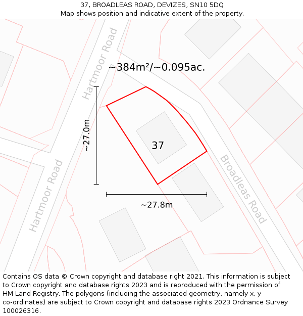 37, BROADLEAS ROAD, DEVIZES, SN10 5DQ: Plot and title map