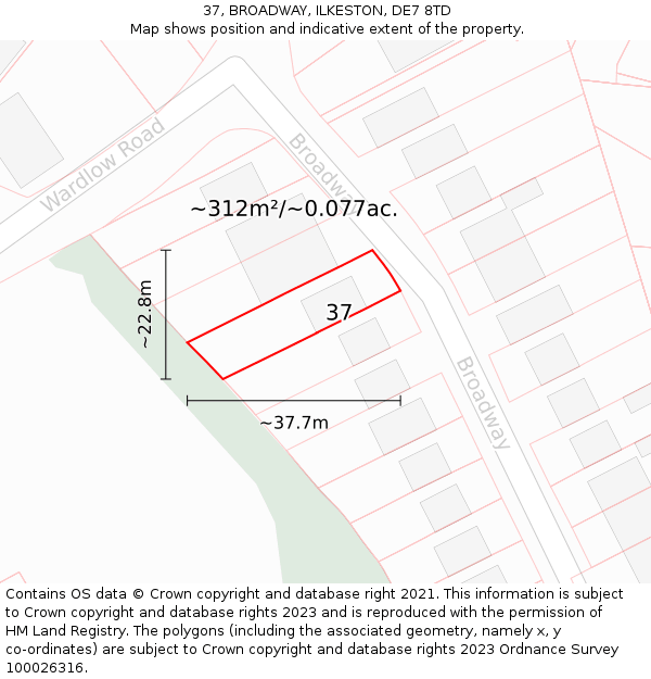 37, BROADWAY, ILKESTON, DE7 8TD: Plot and title map