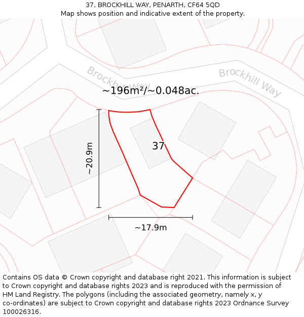 37, BROCKHILL WAY, PENARTH, CF64 5QD: Plot and title map