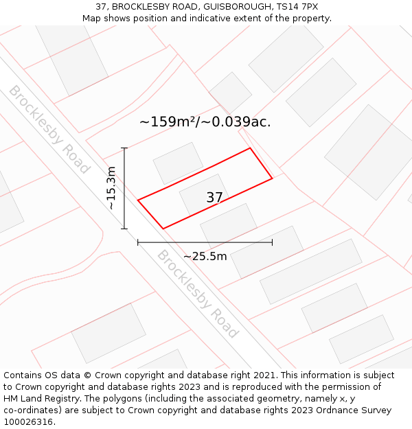 37, BROCKLESBY ROAD, GUISBOROUGH, TS14 7PX: Plot and title map