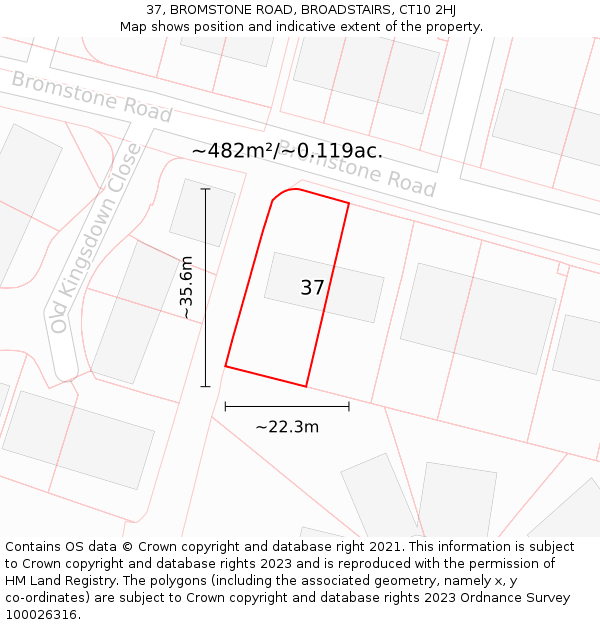 37, BROMSTONE ROAD, BROADSTAIRS, CT10 2HJ: Plot and title map