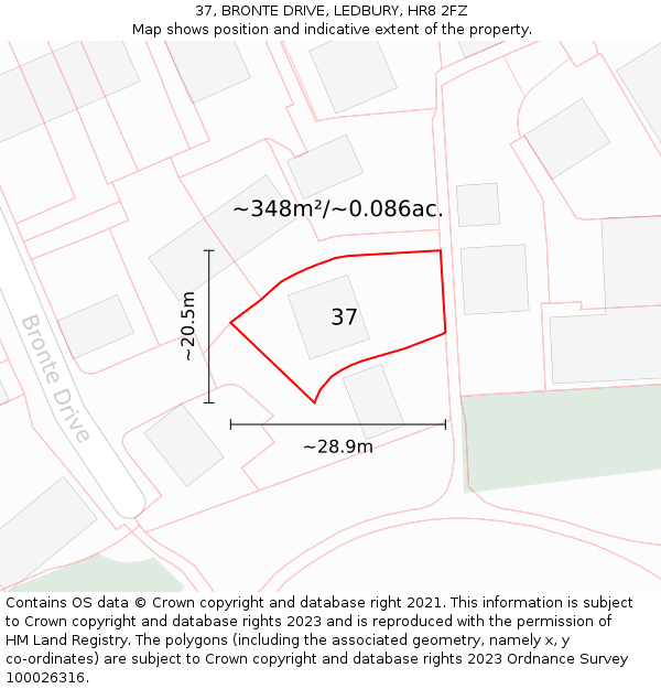 37, BRONTE DRIVE, LEDBURY, HR8 2FZ: Plot and title map