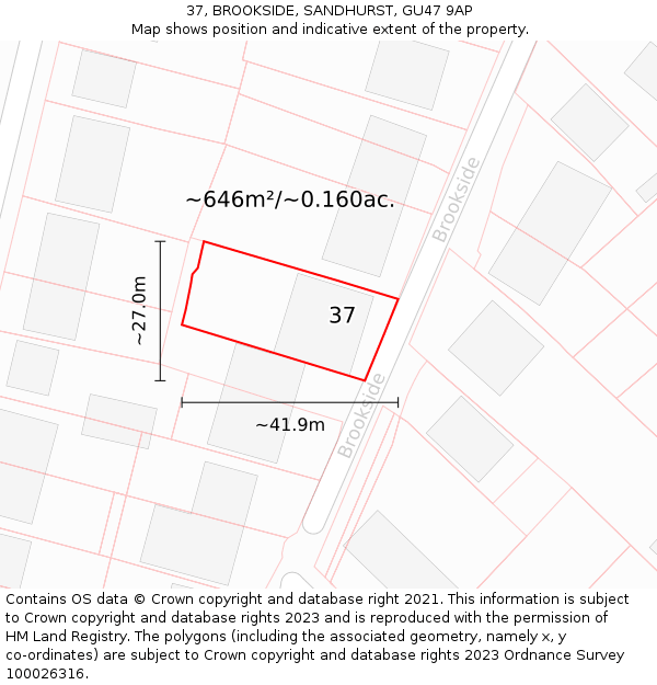 37, BROOKSIDE, SANDHURST, GU47 9AP: Plot and title map