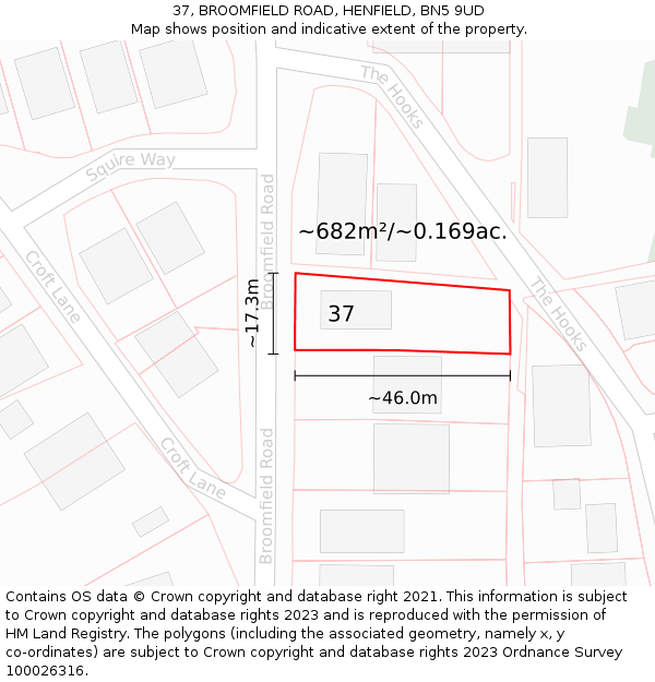 37, BROOMFIELD ROAD, HENFIELD, BN5 9UD: Plot and title map