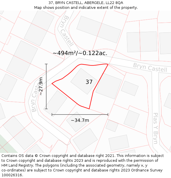 37, BRYN CASTELL, ABERGELE, LL22 8QA: Plot and title map