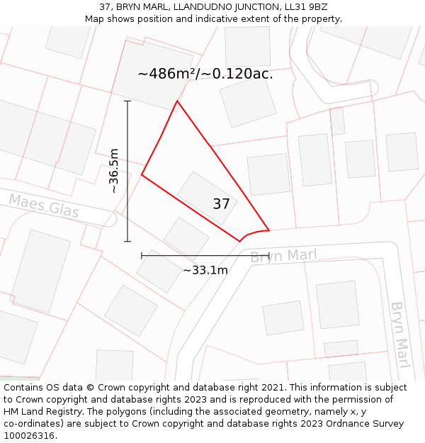 37, BRYN MARL, LLANDUDNO JUNCTION, LL31 9BZ: Plot and title map