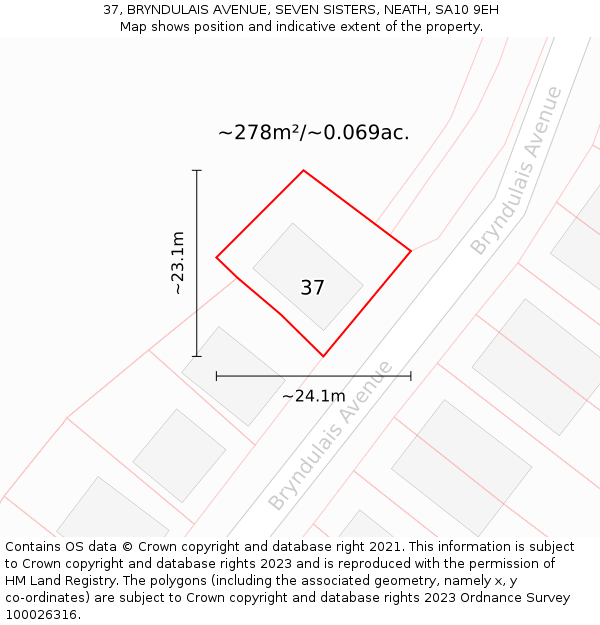 37, BRYNDULAIS AVENUE, SEVEN SISTERS, NEATH, SA10 9EH: Plot and title map