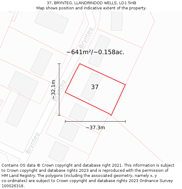 37, BRYNTEG, LLANDRINDOD WELLS, LD1 5HB: Plot and title map