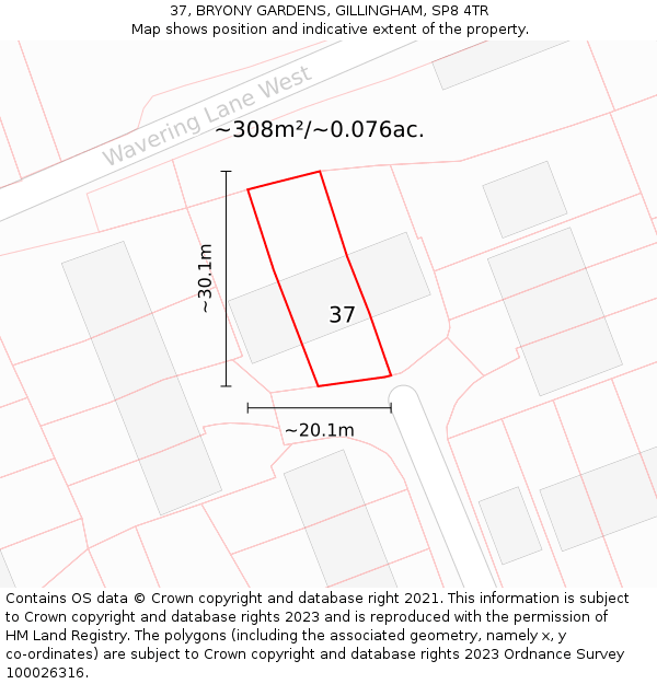 37, BRYONY GARDENS, GILLINGHAM, SP8 4TR: Plot and title map