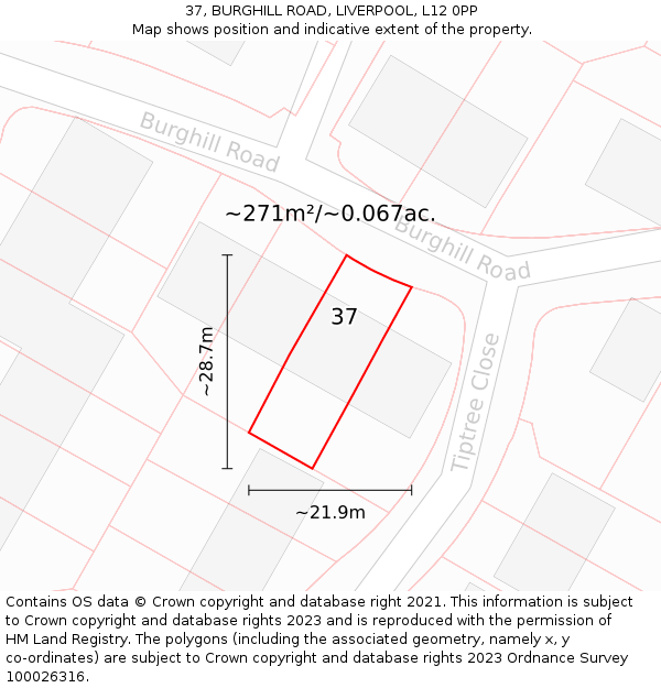 37, BURGHILL ROAD, LIVERPOOL, L12 0PP: Plot and title map