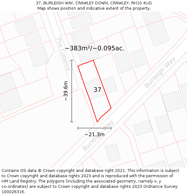 37, BURLEIGH WAY, CRAWLEY DOWN, CRAWLEY, RH10 4UG: Plot and title map