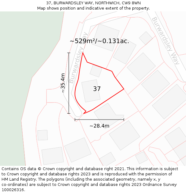 37, BURWARDSLEY WAY, NORTHWICH, CW9 8WN: Plot and title map