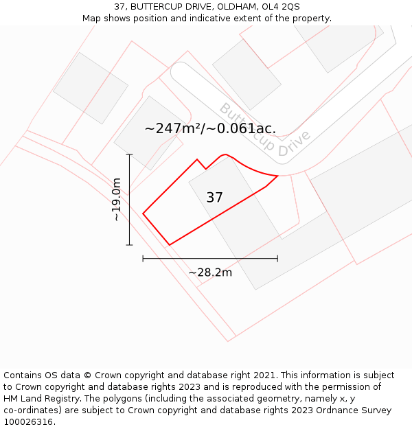 37, BUTTERCUP DRIVE, OLDHAM, OL4 2QS: Plot and title map