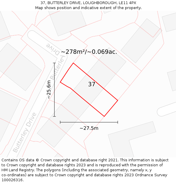 37, BUTTERLEY DRIVE, LOUGHBOROUGH, LE11 4PX: Plot and title map