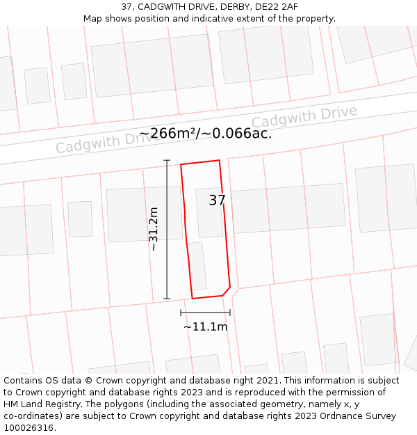 37, CADGWITH DRIVE, DERBY, DE22 2AF: Plot and title map