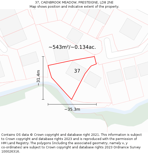 37, CAENBROOK MEADOW, PRESTEIGNE, LD8 2NE: Plot and title map