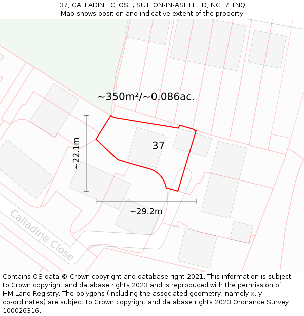 37, CALLADINE CLOSE, SUTTON-IN-ASHFIELD, NG17 1NQ: Plot and title map