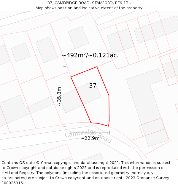 37, CAMBRIDGE ROAD, STAMFORD, PE9 1BU: Plot and title map