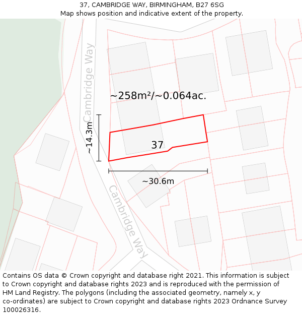 37, CAMBRIDGE WAY, BIRMINGHAM, B27 6SG: Plot and title map