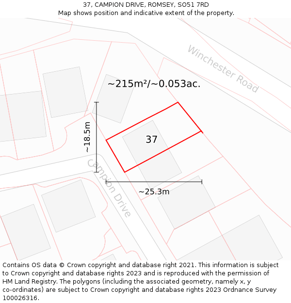 37, CAMPION DRIVE, ROMSEY, SO51 7RD: Plot and title map