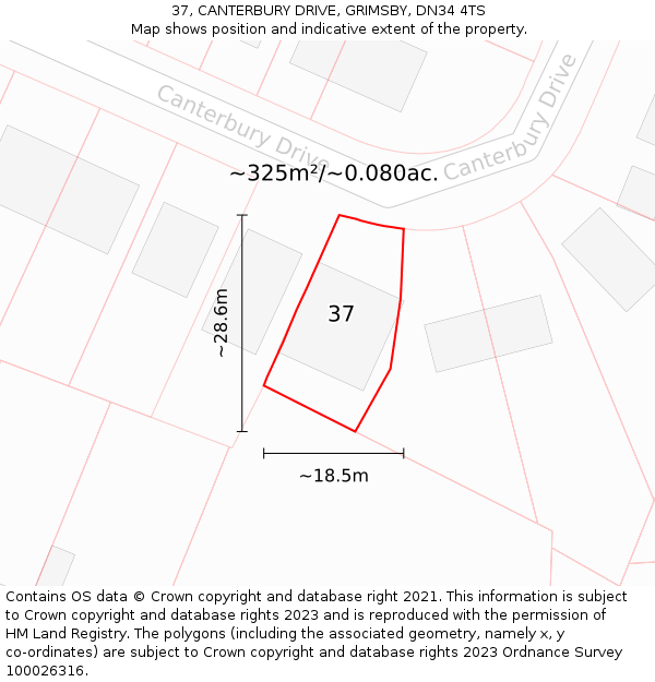 37, CANTERBURY DRIVE, GRIMSBY, DN34 4TS: Plot and title map
