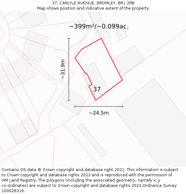 37, CARLYLE AVENUE, BROMLEY, BR1 2RB: Plot and title map