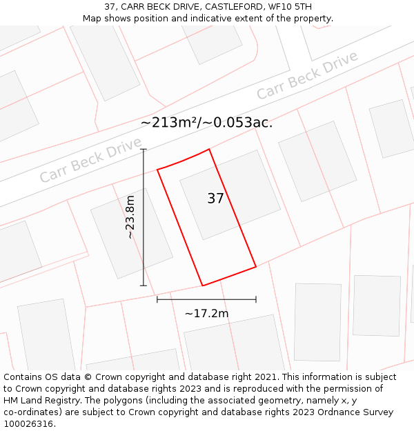 37, CARR BECK DRIVE, CASTLEFORD, WF10 5TH: Plot and title map