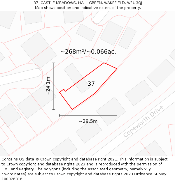 37, CASTLE MEADOWS, HALL GREEN, WAKEFIELD, WF4 3QJ: Plot and title map