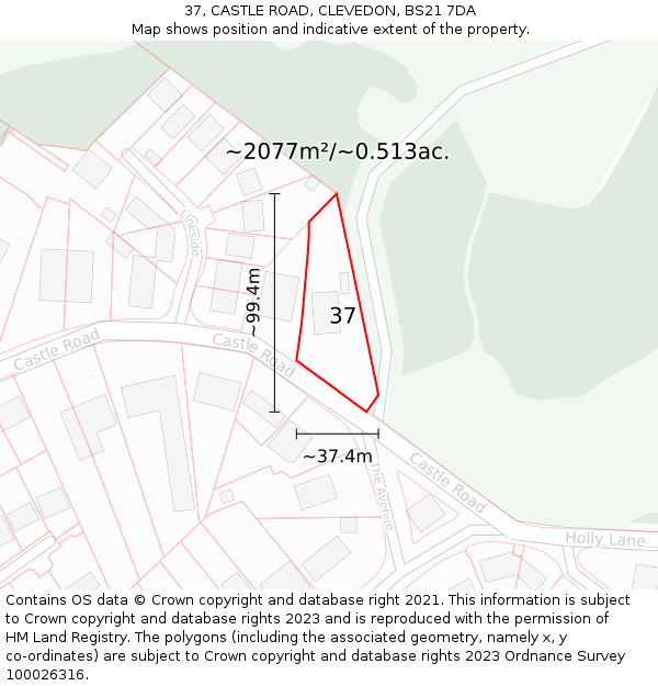 37, CASTLE ROAD, CLEVEDON, BS21 7DA: Plot and title map