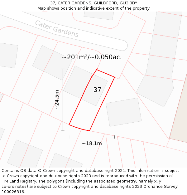 37, CATER GARDENS, GUILDFORD, GU3 3BY: Plot and title map