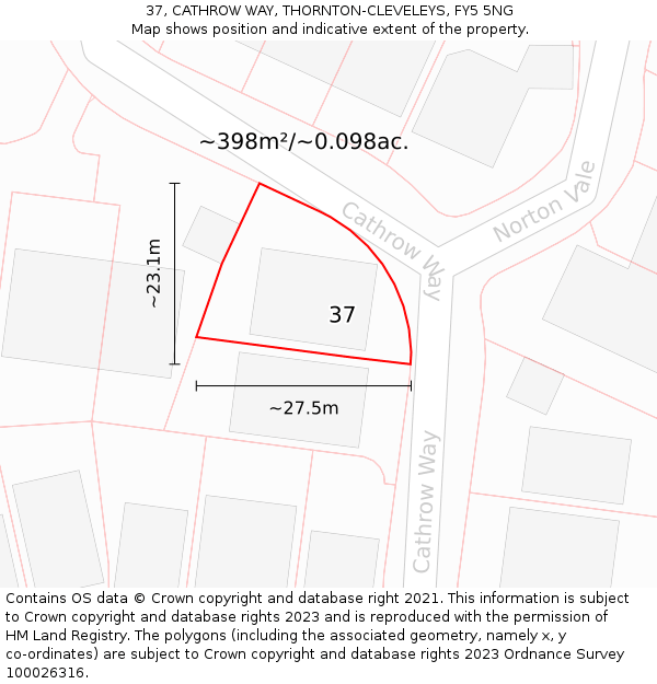 37, CATHROW WAY, THORNTON-CLEVELEYS, FY5 5NG: Plot and title map