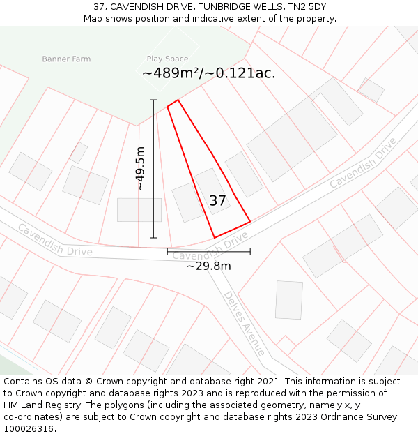 37, CAVENDISH DRIVE, TUNBRIDGE WELLS, TN2 5DY: Plot and title map