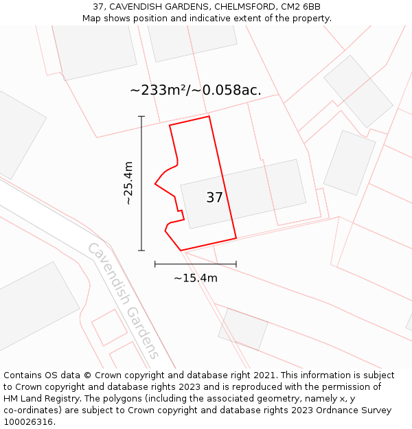 37, CAVENDISH GARDENS, CHELMSFORD, CM2 6BB: Plot and title map