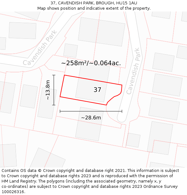 37, CAVENDISH PARK, BROUGH, HU15 1AU: Plot and title map