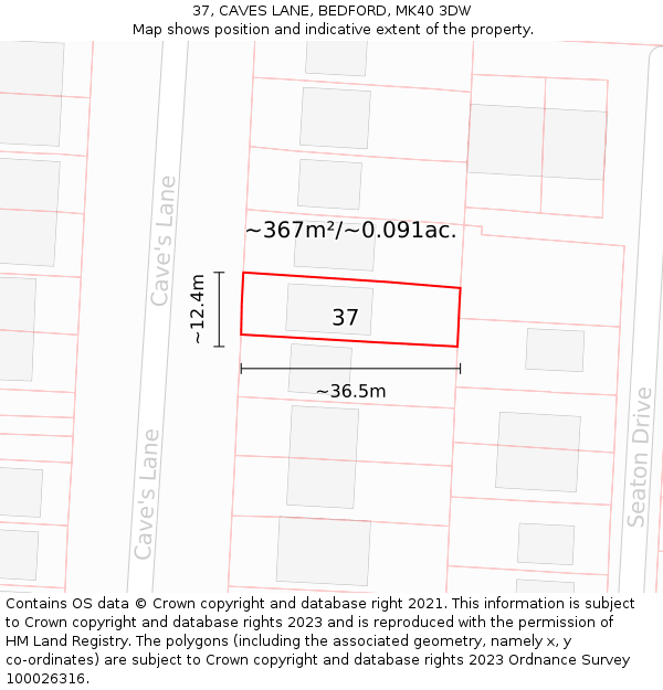 37, CAVES LANE, BEDFORD, MK40 3DW: Plot and title map