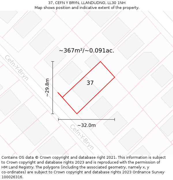 37, CEFN Y BRYN, LLANDUDNO, LL30 1NH: Plot and title map