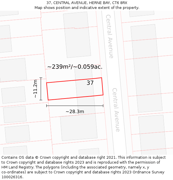 37, CENTRAL AVENUE, HERNE BAY, CT6 8RX: Plot and title map