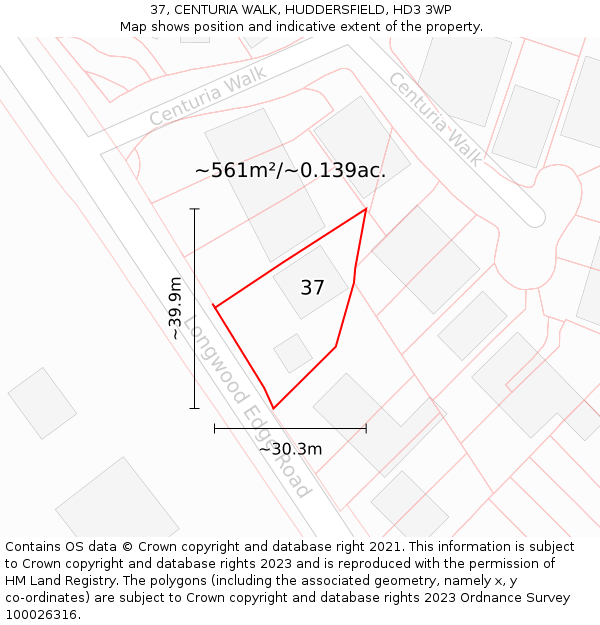 37, CENTURIA WALK, HUDDERSFIELD, HD3 3WP: Plot and title map