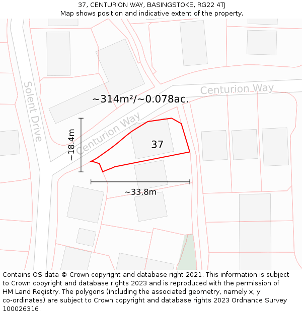 37, CENTURION WAY, BASINGSTOKE, RG22 4TJ: Plot and title map