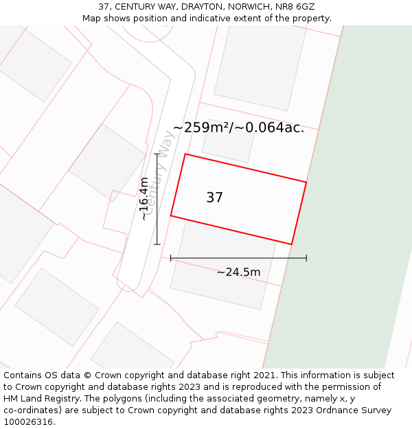 37, CENTURY WAY, DRAYTON, NORWICH, NR8 6GZ: Plot and title map