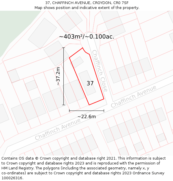 37, CHAFFINCH AVENUE, CROYDON, CR0 7SF: Plot and title map