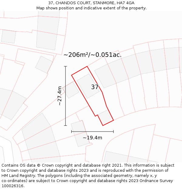 37, CHANDOS COURT, STANMORE, HA7 4GA: Plot and title map