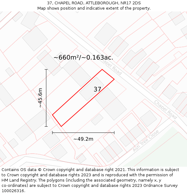 37, CHAPEL ROAD, ATTLEBOROUGH, NR17 2DS: Plot and title map