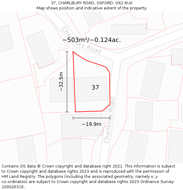 37, CHARLBURY ROAD, OXFORD, OX2 6UX: Plot and title map